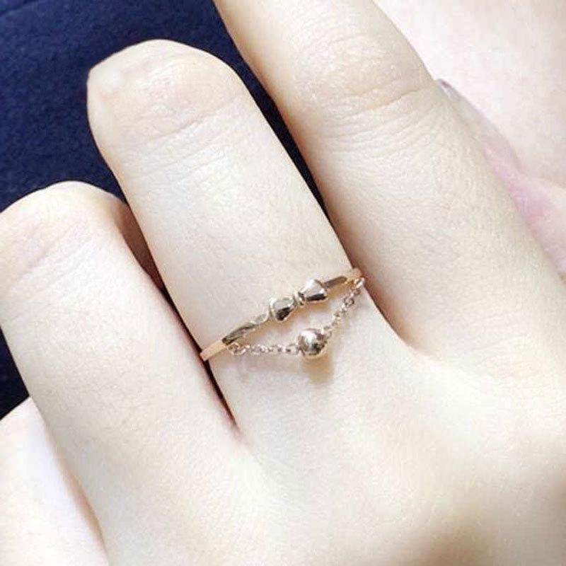 Purple Gold Plated Rose Gold Bow Fashion Ring Trendy Simple Ring Open Women'S Model