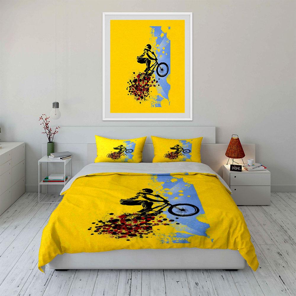 Cyclist with paint splatters. Bedding sets Duvet cover sets Duvet covers Pillowcases(1*Duvet Cover 2*Pillowcases without duvet insert)