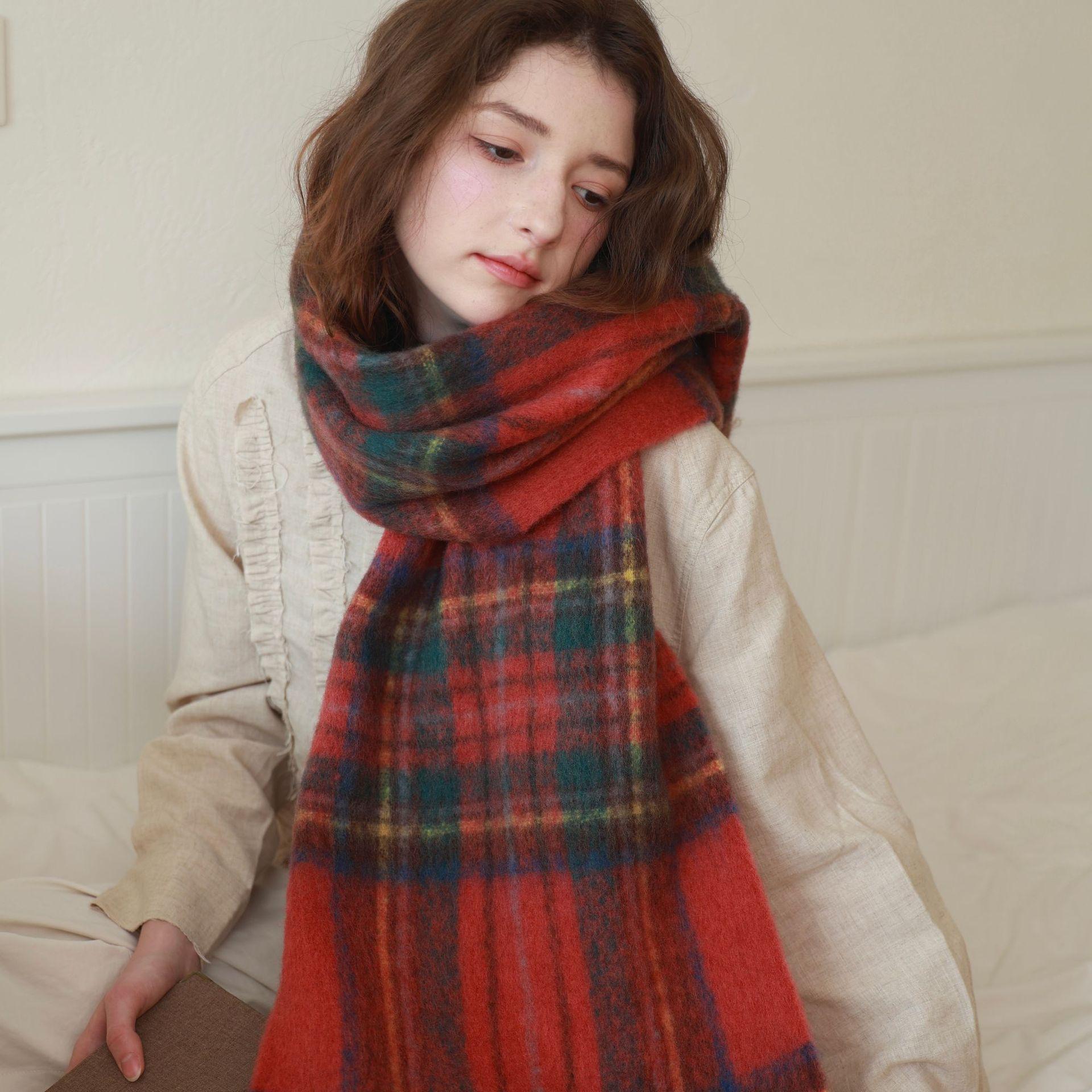 Literary wool fringed warm rainbow scarf knitted scarf autumn and winter with warm thickened shawl women