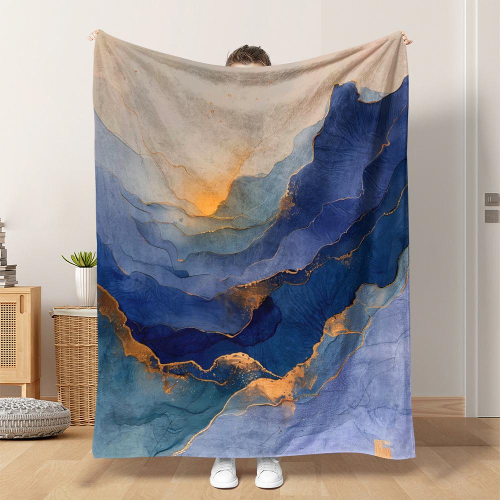 Abstract Blue and Gold Blanket - Soft Cozy Throw with Elegant Design, Perfect for Home Decor, Unique Gift for Art Lovers