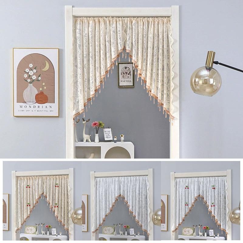 2 Stück/Set Dreieckiges Design Heimdeko Klarer Tüll Französische Vintage Spitze Türvorhang Ganzjährig Halbvorhang mit Perlen