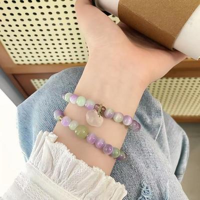 Women's Purple Green Gradient Agate Stone Bracelet