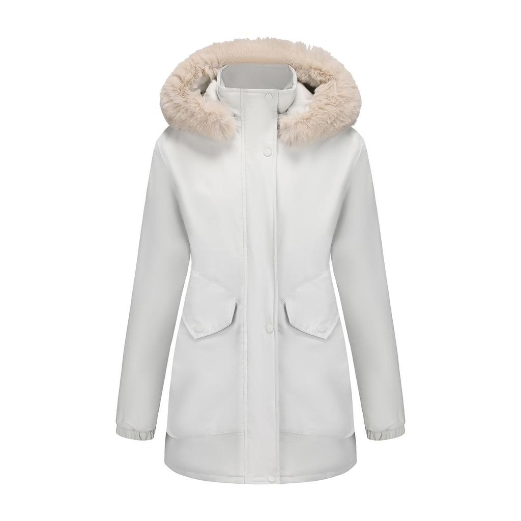 Parka lungă de iarnă pentru femei, în stil european și american, cu căptușeală din lână polară și guler mare de blană