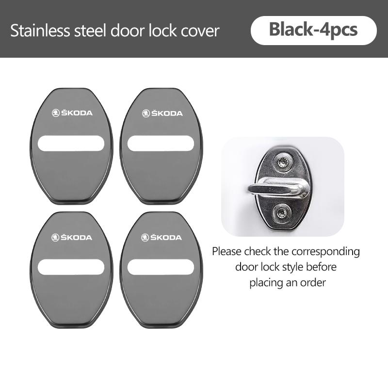 UMVB1 For Skoda 4Pcs Stainless Steel Car Door Lock Cover Case Stickers Accessories VRS Superb Yeti Octavia Enyaq Rapid Karoq Derivati