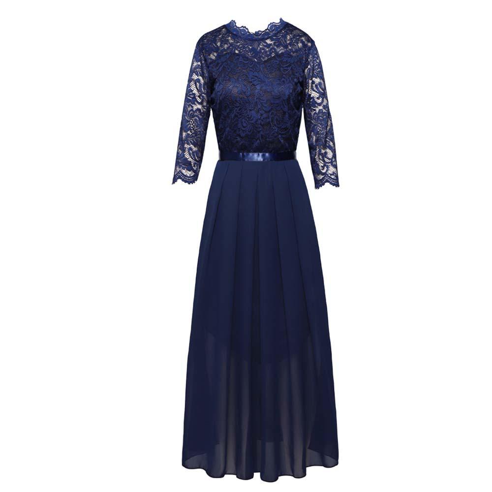 European Chiffon and Lace Round Neck Evening Dress for Women