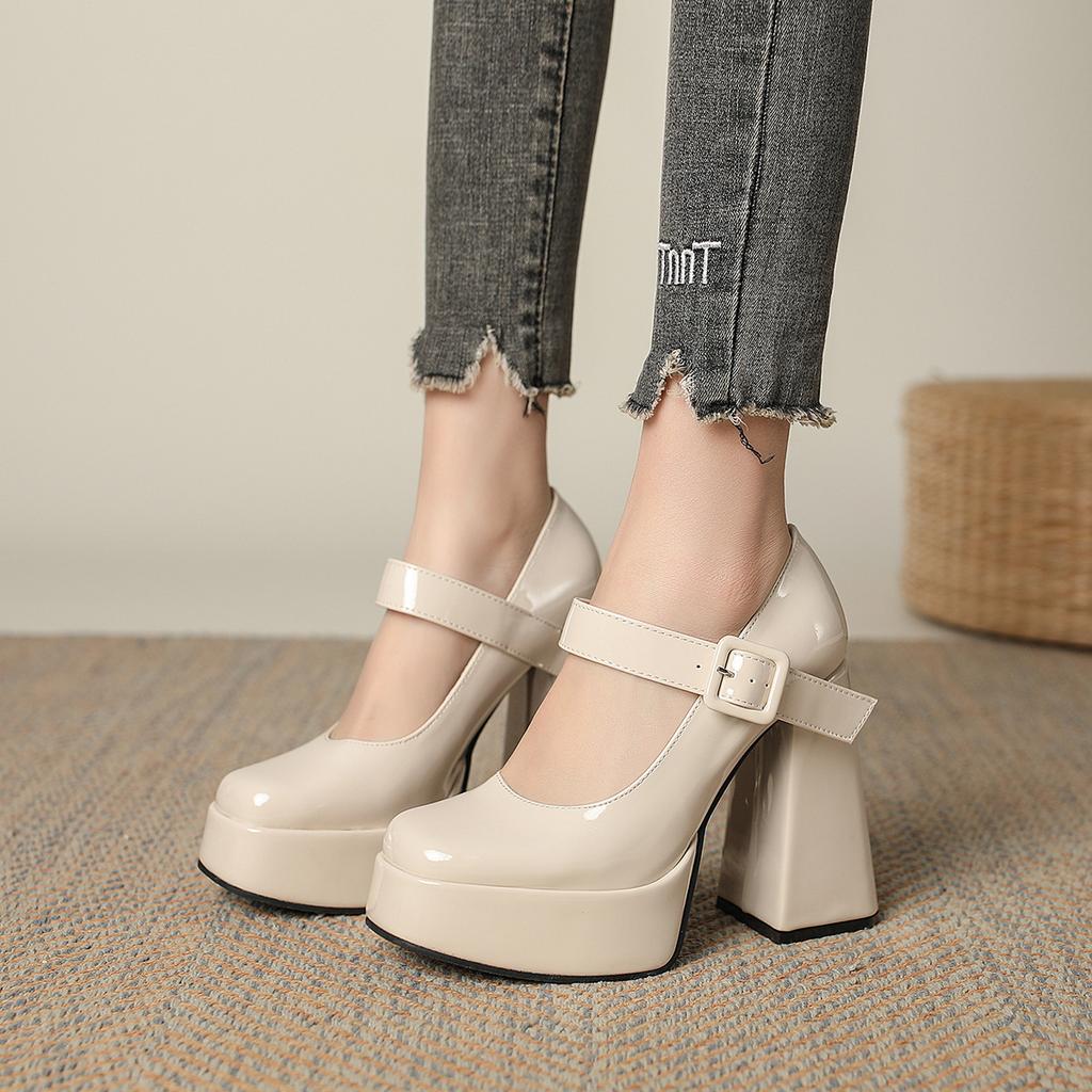 Square Head Mary Jane Women's Shoes Spring 2025 New Black Shoes Thick Heel Single Shoes Femininity Retro High Heels