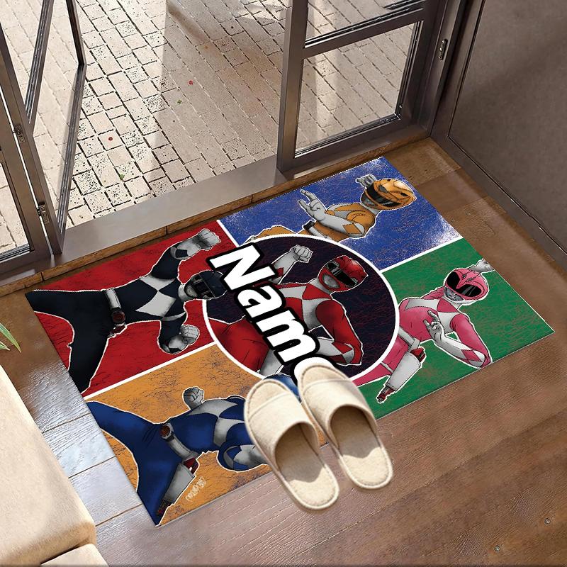 Custom Name Personalized Mighty Morphin Power Rangers Print Carpet, Versatile Home Decor Rug, for Playroom, Apartment, Balcony, Entryway, Hallway Gift