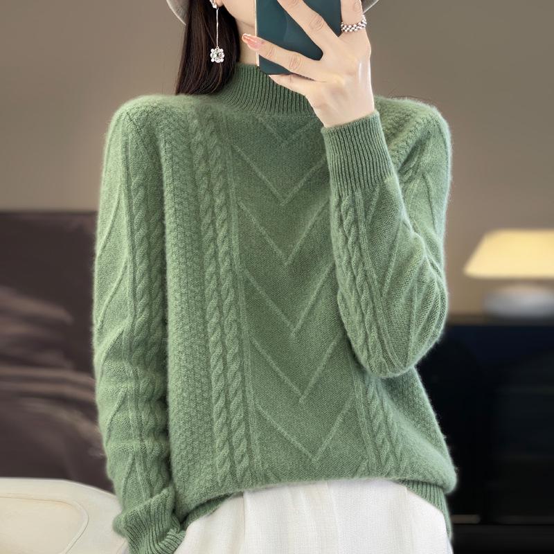 Women's Plus Size High Neck Wool Pullover: Thick Knit Sweater for Autumn & Winter