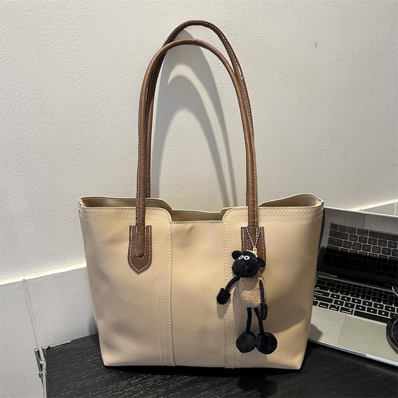 Korean Style Minimalist Bucket Bag Women Faux Leather Tote Shoulder Handbag Large Capacity Commuter Purse