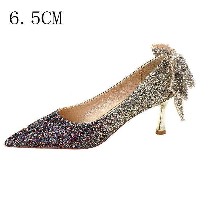 Fashion 2025 New French Bow Pumps Gradient Crystal Sequin Senior Sense Bridal Wedding Shoes Bridesmaid Shoes Dinner Shoes