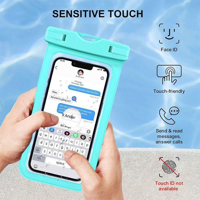 Housse Étanche pour Téléphone Xiaomi Redmi iPhone Samsung Google OPPO Huawei, Protection IPX8 Tactile Sensible - Turquoise