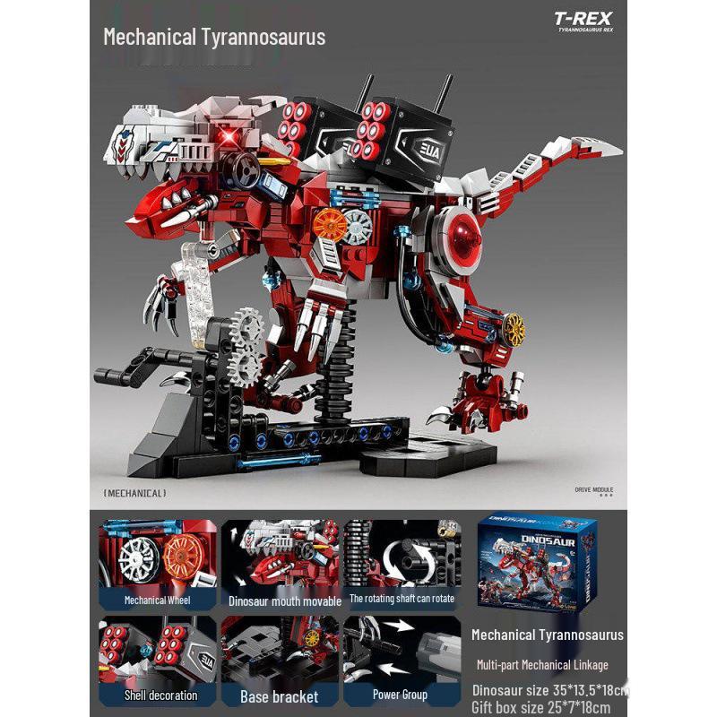 Electric Tyrannosaurus Rex Mechanical Dinosaur Building Blocks - Educational Toy for Boys