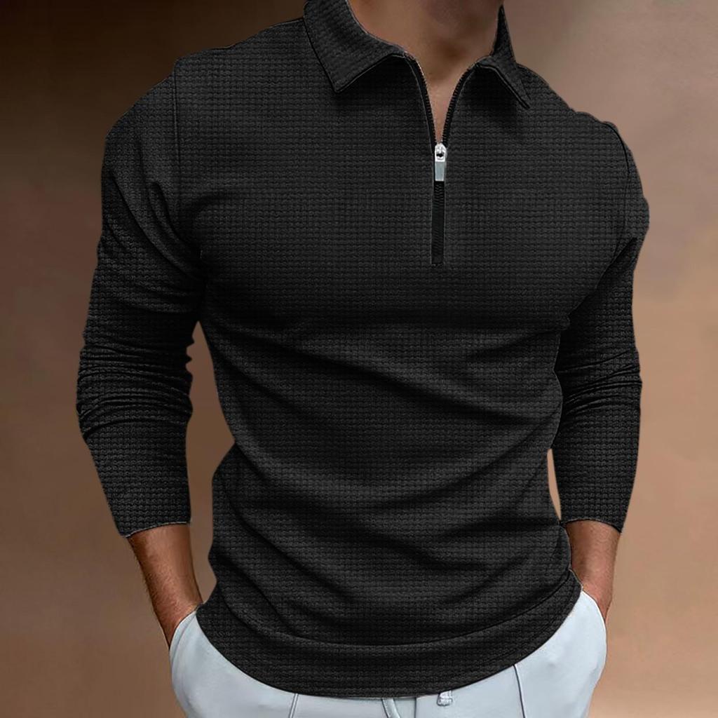 T-shirt casual da uomo alla moda primaverile e autunnale, camicia a quadri da uomo, camicia sportiva con cerniera sul braccio
