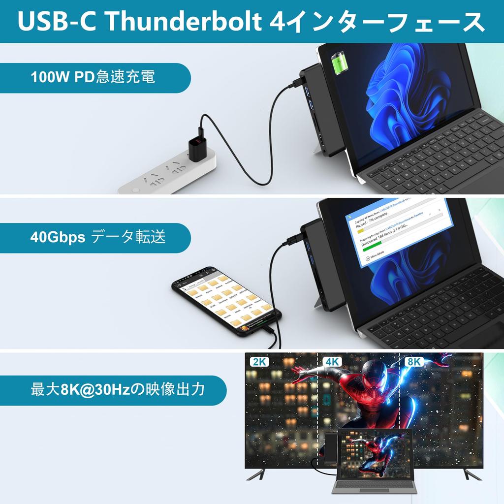 Surface Pro USB Hub 4K Thunderbolt 4 SD TF Card Mm Audio Surface Pro Hub Surface Pro Dedicated Dock 9/10/11/X HDMI, USB-C (8K@30Hz Video+40G Data+100W