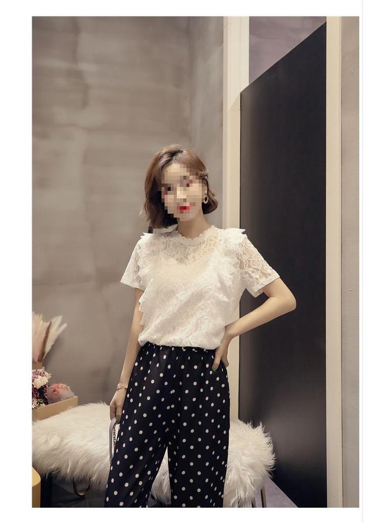 Women's Summer Chiffon Lace Shirt - Short Sleeve, Hollow Out, Korean Style, Versatile Plus Size Top