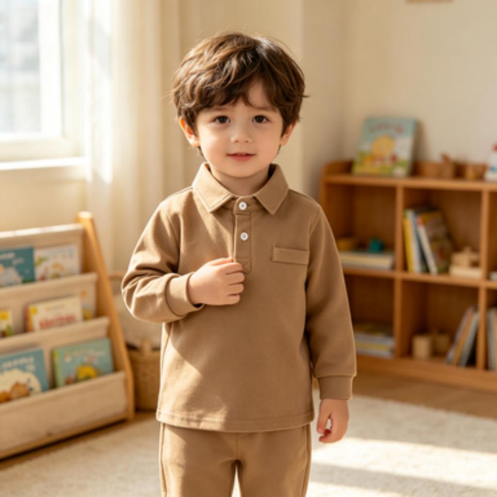 Baby Boys Girls Long Sleeve T-Shirt with Pointed Collar, Thickened Korean Top for Fall