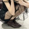 Autumn Fashion Pointed Toe Ankle Boots Women Slip On Low Heels Shoes Street Style Banquet Party Short Botas Mujer