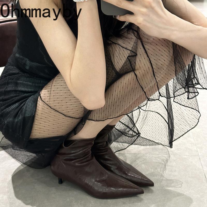 Autumn Fashion Pointed Toe Ankle Boots Women Slip On Low Heels Shoes Street Style Banquet Party Short Botas Mujer