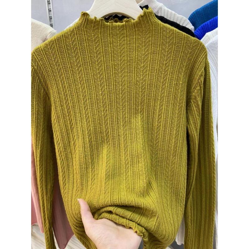Fungus Edge Knitted Sweater Women's New Chic Top Semi-turtleneck Bottoming Shirt Women's Autumn and Winter Wear