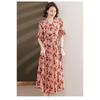 Elegant V-Neck Folds Drawstring Dresses Summer Rose Printed Women's A-Line Waist Korean Asymmetrical Long Dress