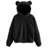 Women's Fashion Long Sleeve Solid Color Fleece  Ears Hooded Warm Sweater Sweatshirt