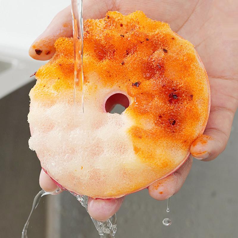 Dish Sponge With Suction Cup Non-Scratch Donut Sponge Set With Suction Cup Quick Drainage Dishwashing Brush For Kitchen