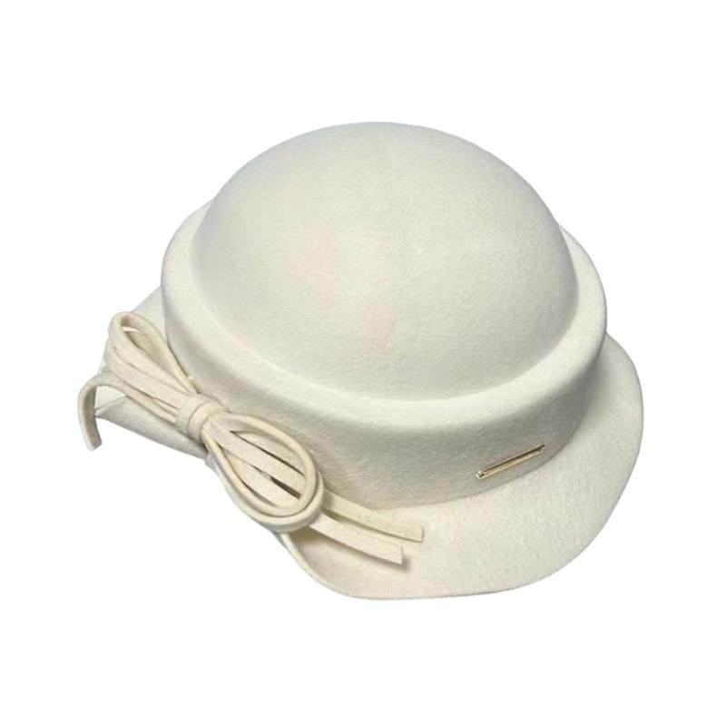 Fashion Wool Fedoras Caps Bowler Hat for Women 20S Flapper Costume Hat Cocktail Party Caps Elegant Winter Warm Round Hat