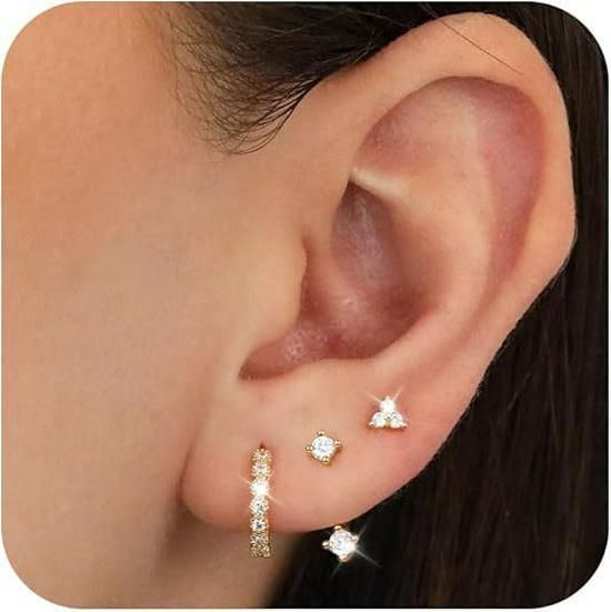 Elegant Zircon Silver Hoop Earrings with Double-Layer Ear Cuffs