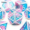 7 Pcs Blue Pink Standard Metal Dice Solid Metal Polyhedral Dice Set Suitable for Role-Playing RPG  Board Game Card Game