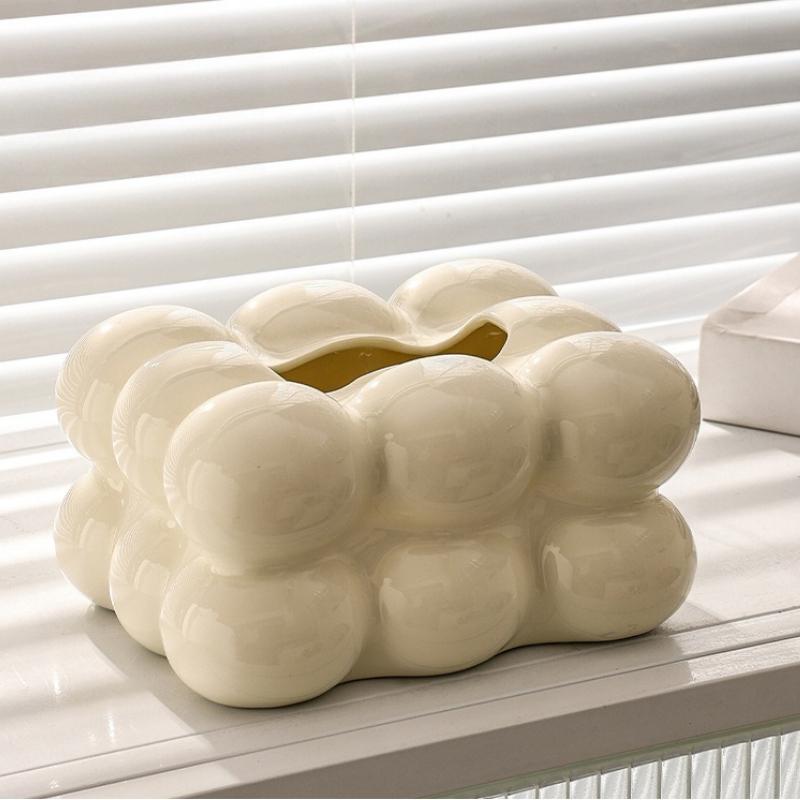 Bubble Shaped Tissue Box Modern Artistic Tissue Holder for Home Decor High End Dining Table Ceramics Affordable Luxury