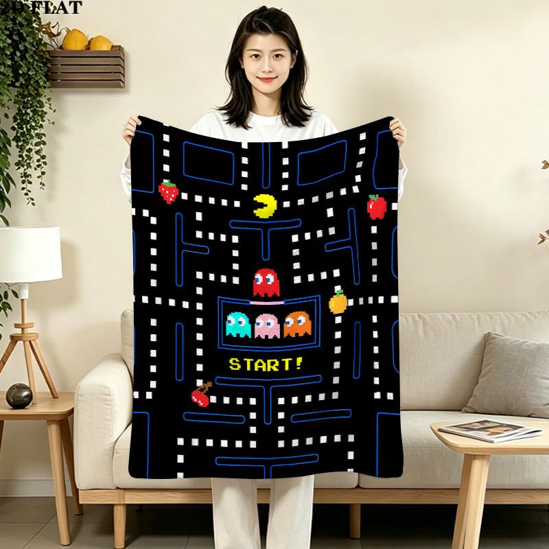 1PC Pacman Patterned Flannel Blanket Suitable For All Seasons For Home Decor Warmth And Comfort Gifts Holiday Present