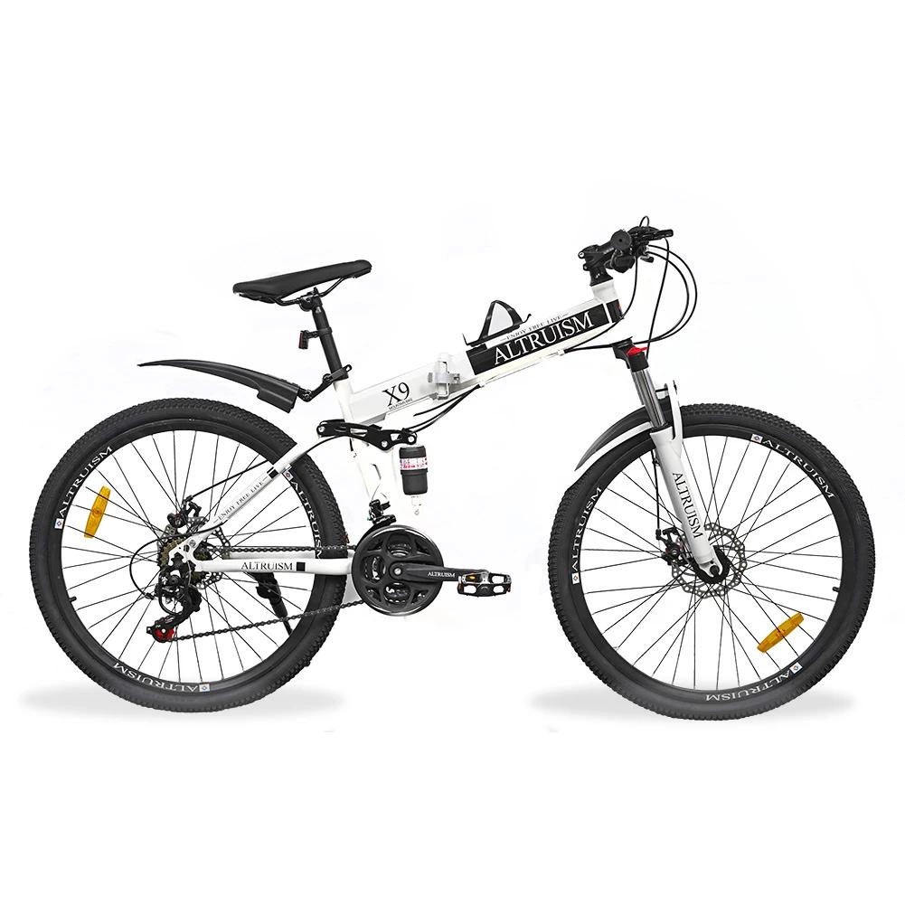 Складной горный велосипед X9, 21 скорость, Shimano – 26 полноподвесный MTB с двойными дисковыми тормозами, стальная рама для мужчин, женщин и детей 21 белый
