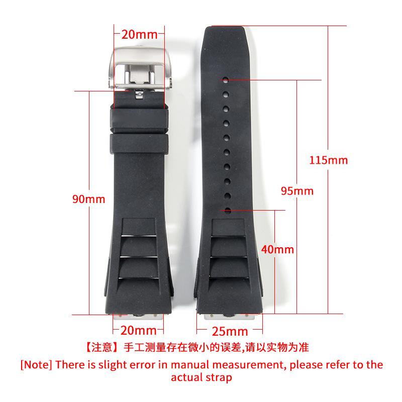 Silicone Watch Strap for Richard Mille Male Raised Waterproof Sweatproof Mouth Rubber Watch Band Accessories 25mm Wristband