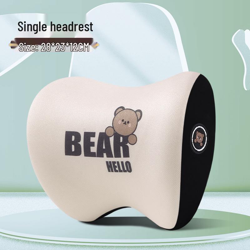 Cartoon Bear Memory Foam Lumbar & Headrest Pillow Set for Car