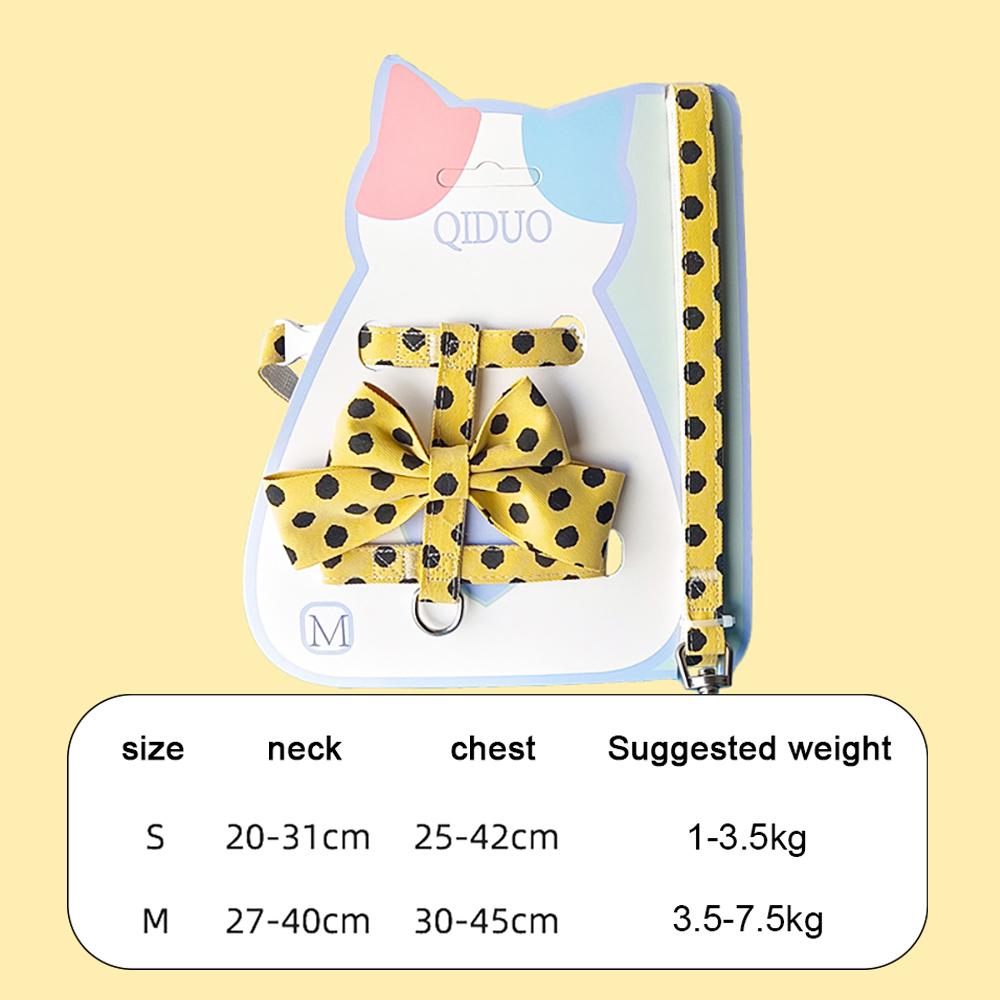 Stylish Polka Dot Pet Bow Harness & Leash Set Cute Puppy Kitten Small Dog Cat Vest Secure Adjustable Walking Cute Bow Collar