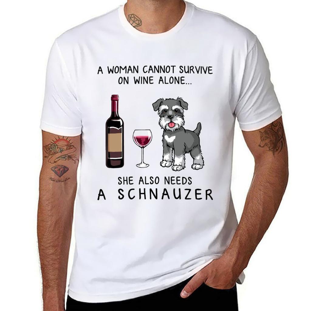 Schnauzer and wine Funny gift for dog mom T-Shirt t shirts designer t shirts for man slim fit T-Shirt