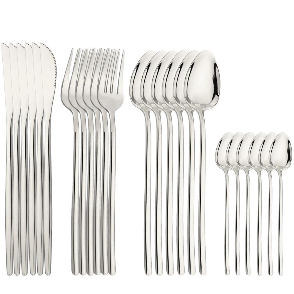 24Pcs Dinnerware Stainless Steel Tableware Set Gold Mirror Cutlery Kitchen Knife Fork Spoon Restaurant Wedding Flatware Set