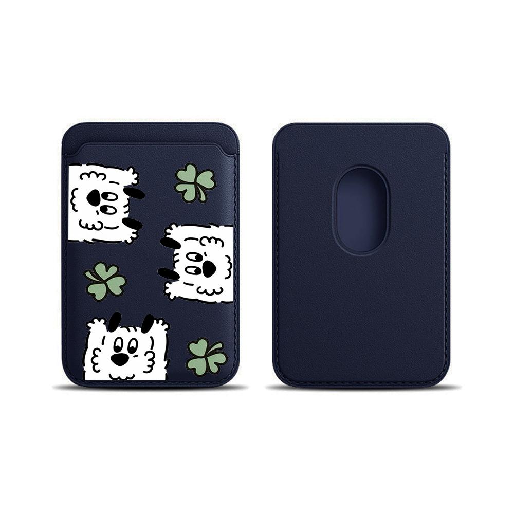 Doodle Dog Four Leaf Clover Leather Phone Wallet Case For Magsafe Magnetic Slim Back Pocket Shockproof Stylish Cover