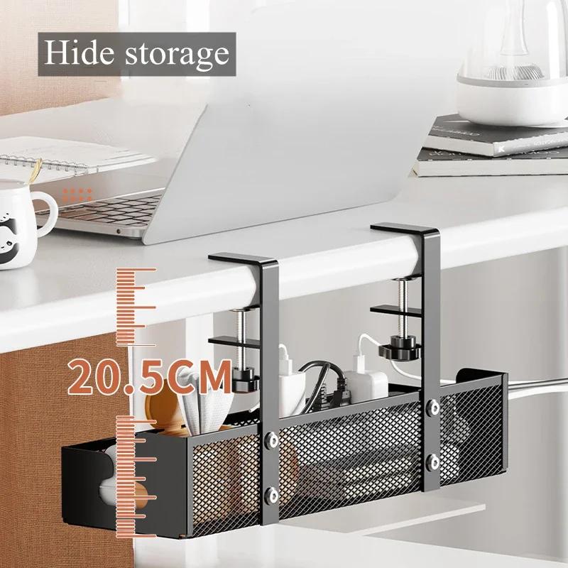 Under Desk Clamp Mounted Cord Organizer No Drill Wire Management Holder Mesh Cable Basket for Managing Cables Power Strips