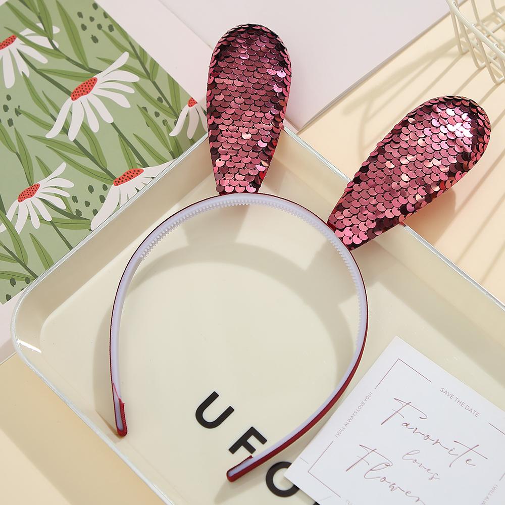 Rabbit Ears Headband Glitter Sequin rabbit Hairbands Shiny Headband Hair Metal Hoop Hair Party Decoration