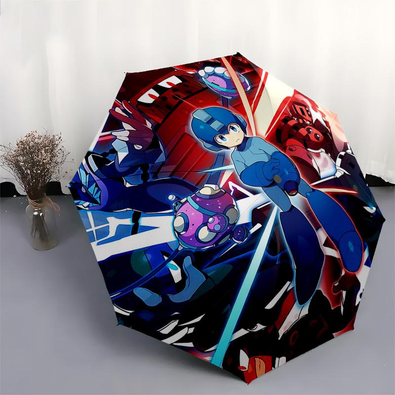1pc Mega Man Automatic Folding Umbrella, 8 Bone Iron Frame, Portable Design for Outdoor Use, Ideal Gift for Fans and Travelers.Y104
