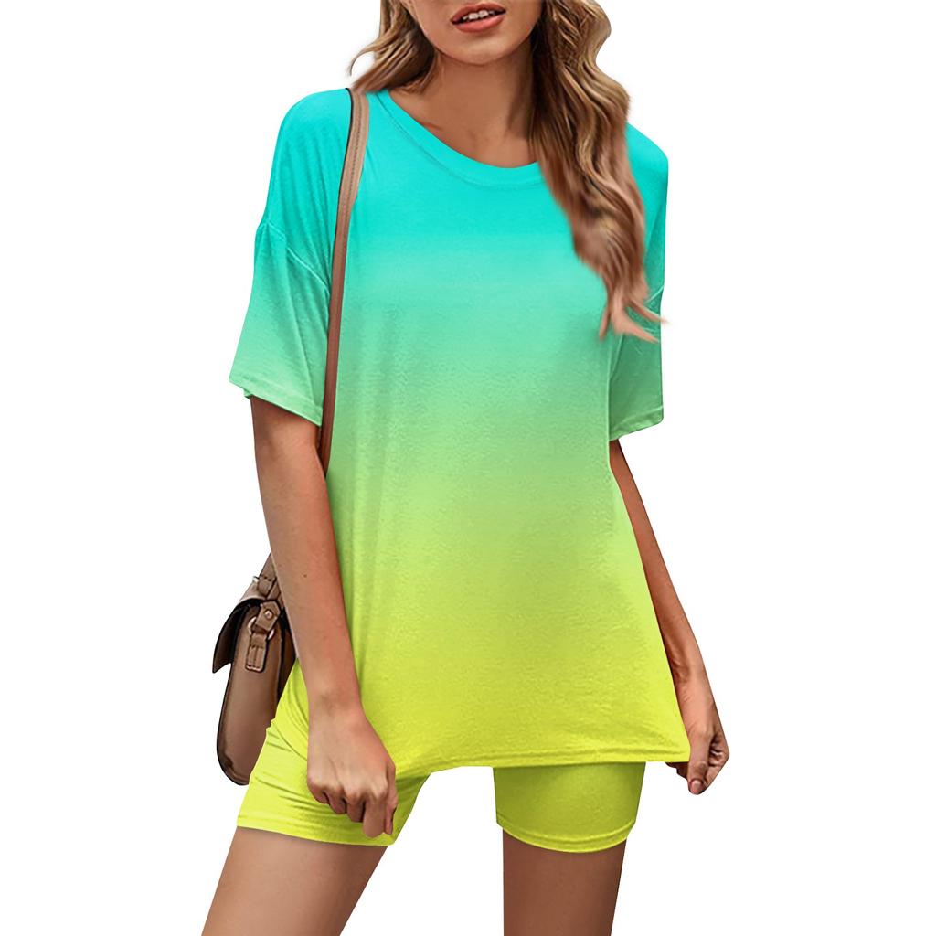 Lässiges, sportliches zweiteiliges Set für Damen, lockeres und modisch bedrucktes Oberteil und kurzärmliges Shorts-Set