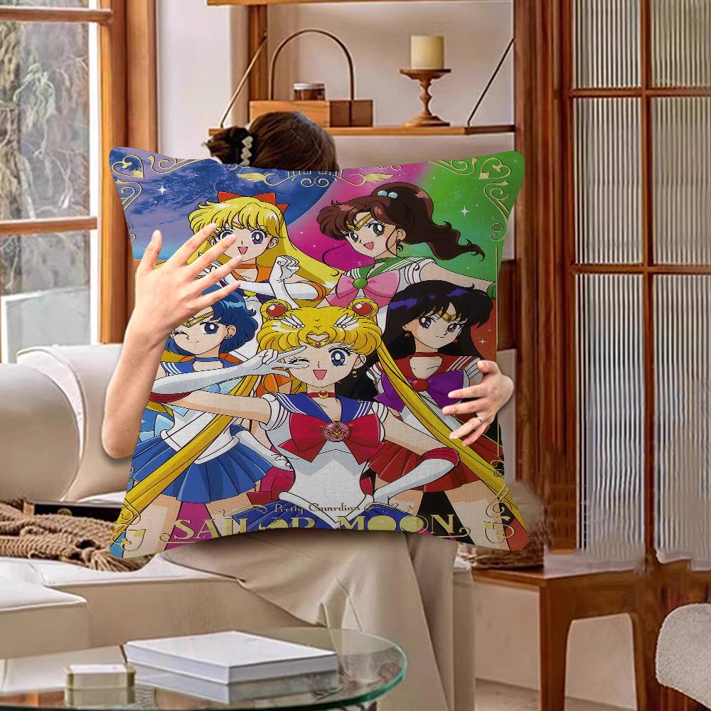 Lovely S-Sailor M-Moon Pillow Covers Cartoon Sofa Decorative Home Double-Sided Printing Short Plush Cute Cushion Cover