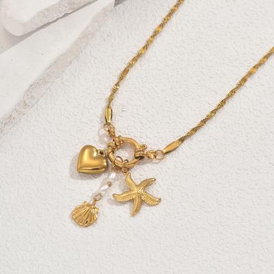 Náhrdelník Ocean Wind pro dámy Geometrický design hvězdice mušle Perlový řetízek na klíční kost Univerzální náhrdelník Ženy