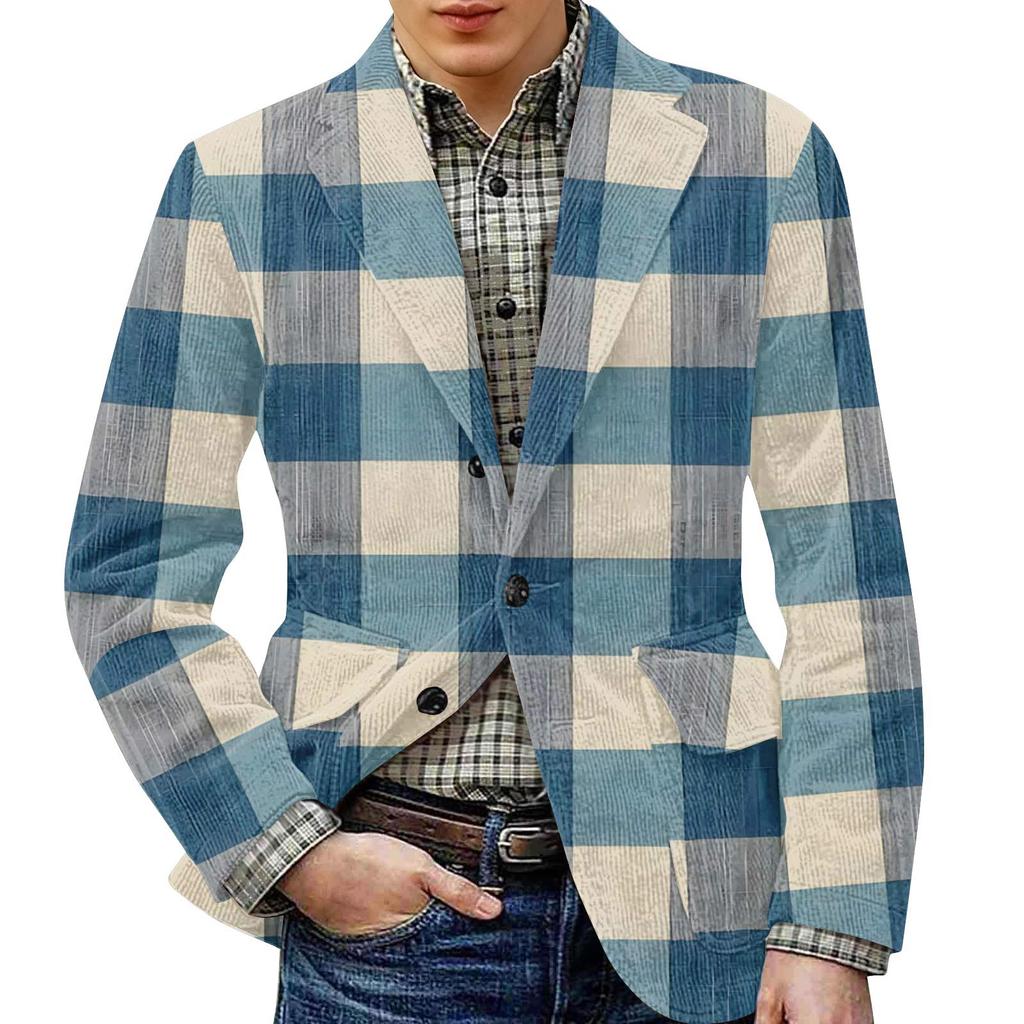 Herren Bedruckter Cord Warmes Taschen-Sakko Strickjacke Herren Freizeitanzug