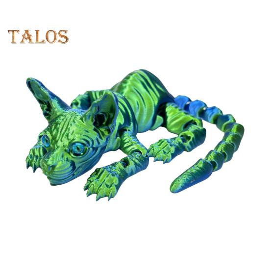 

3D-печатная фигурка лысой кошки с подвижными суставами, фигурка кошки-сфинкса, шарнирная модель животного, игрушка для домашнего офиса, книжной полки, украшения для рабочего стола, орнамент зелёный