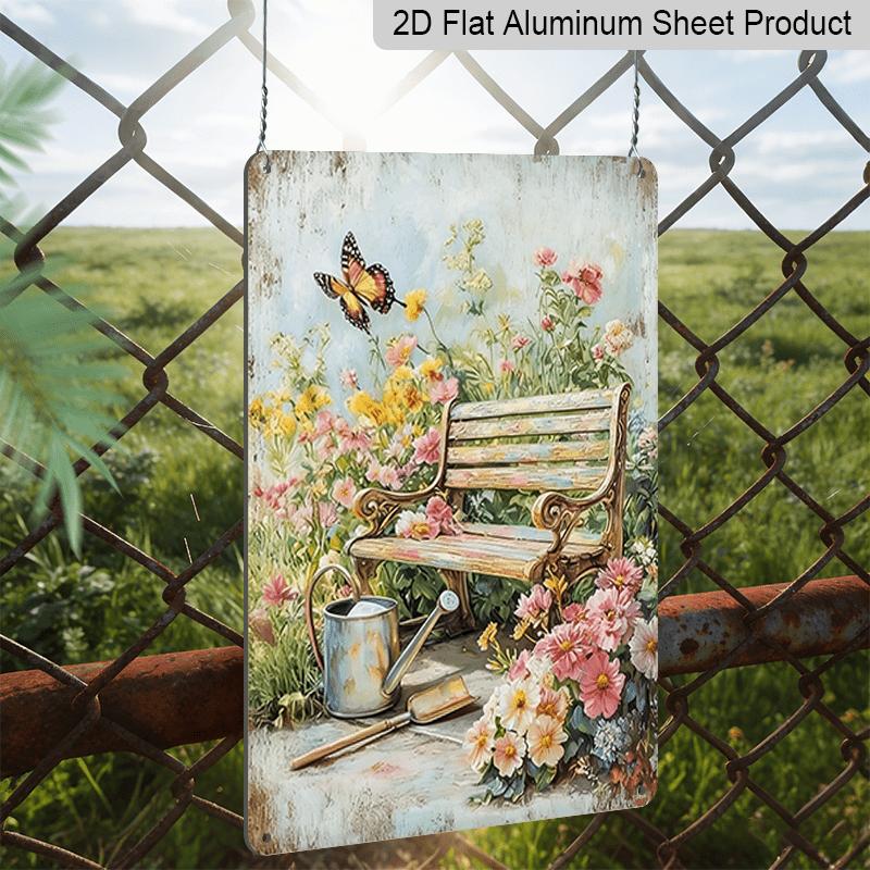 2D Flat, Aluminum Sign for Butterfly Garden Bench, 7.87*11.8 Inch Wall Decoration, Creates a Peaceful Floral Environment, Ideal for Cottage Gardens