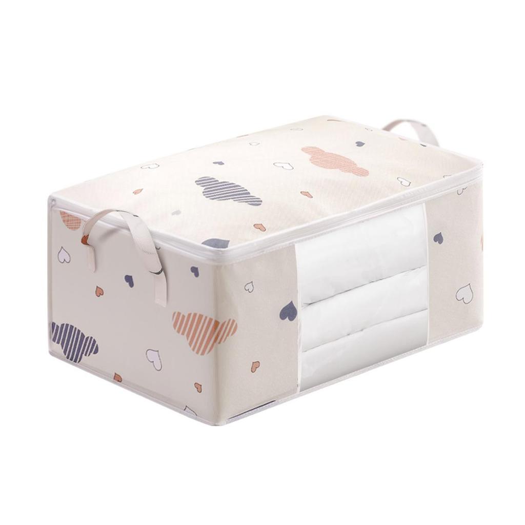 Large Capacity Transparent Window Quilt Storage Bag - Printed Cotton Bag for Clothes and Moving Organization