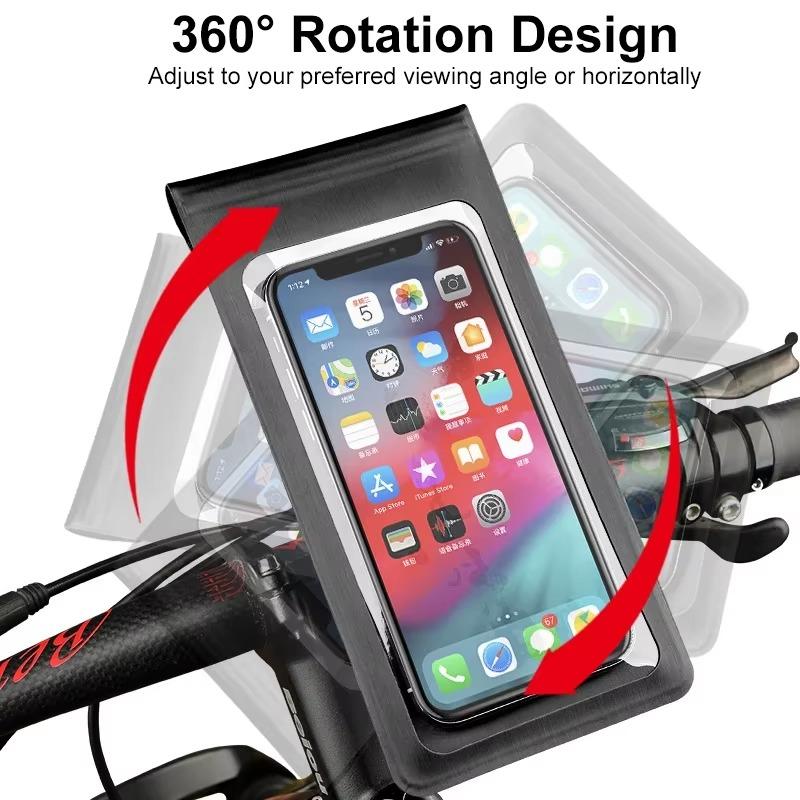 360° Rotation Waterproof TPU Touch Screen Phone Holder Bicycle Motorcycle Handle Installation for 6.5 inch Smartphone Bike Mount