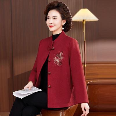 Autumn Embroidered Short Coat for Middle-Aged and Elderly Women - Fashionable, Noble Granny Wear